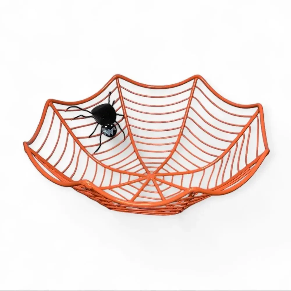 Orange Metal Spiderweb Halloween Candy Bowl‎ Dish